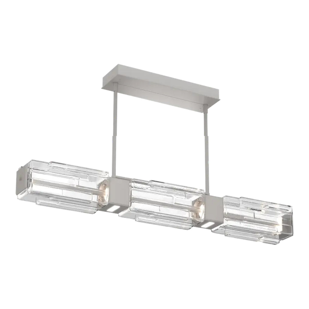 Ledgestone Linear Chandelier by Hammerton Studio Medium in Beige Silver with Clear Ledgestone glass