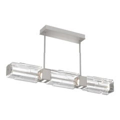 Ledgestone Linear Chandelier by Hammerton Studio Medium in Beige Silver with Clear Ledgestone glass