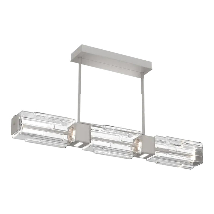 Ledgestone Linear Chandelier by Hammerton Studio Medium in Beige Silver with Clear Ledgestone glass
