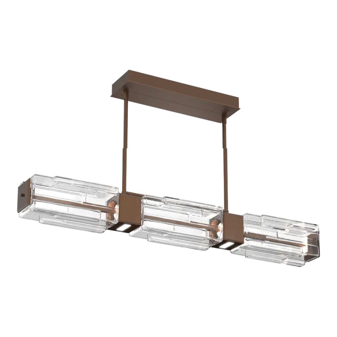 Ledgestone Linear Chandelier by Hammerton Studio Medium in Burnished Bronze with Clear Ledgestone glass