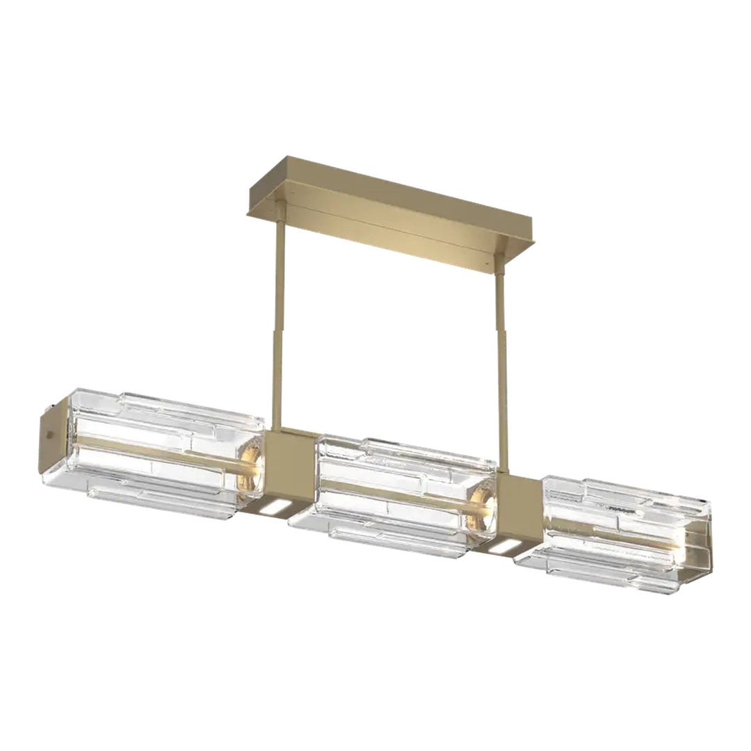 Ledgestone Linear Chandelier by Hammerton Studio Medium in Gilded Brass with Clear Ledgestone glass