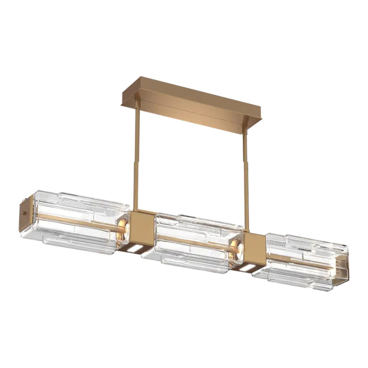 Ledgestone Linear Chandelier by Hammerton Studio Medium in Novel Brass with Clear Ledgestone glass