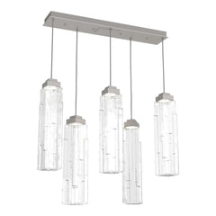 Ledgestone Linear Pendant Chandelier by Hammerton Studio 5 Lights in Beige Silver with Clear Ledgestone glass