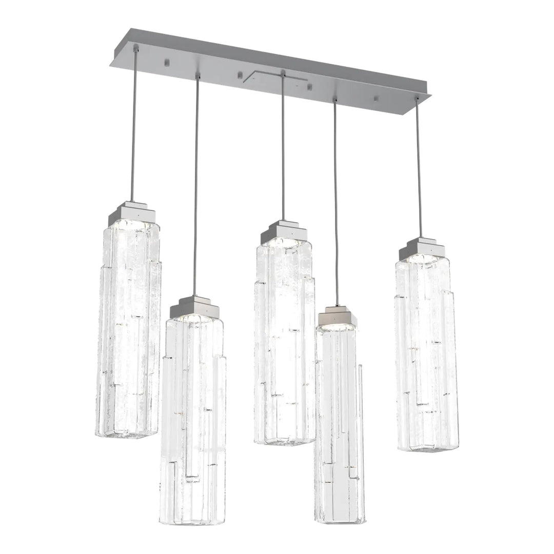 Ledgestone Linear Pendant Chandelier by Hammerton Studio 5 Lights in Classic Silver with Clear Ledgestone glass