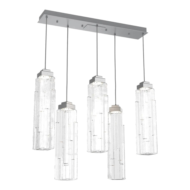 Ledgestone Linear Pendant Chandelier by Hammerton Studio 5 Lights in Classic Silver with Clear Ledgestone glass