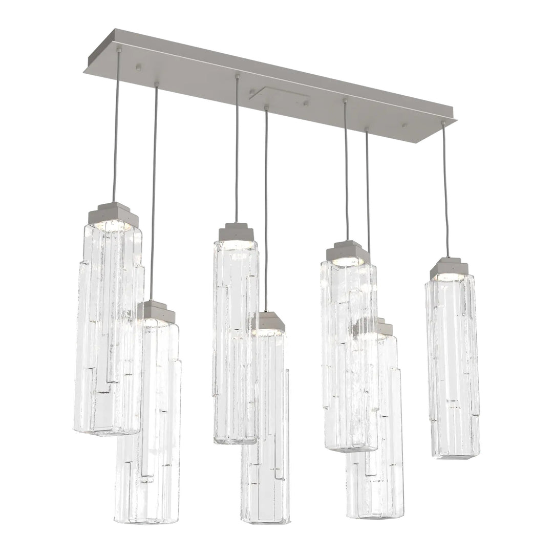 Ledgestone Linear Pendant Chandelier by Hammerton Studio 7 Lights in Beige Silver with Clear Ledgestone glass