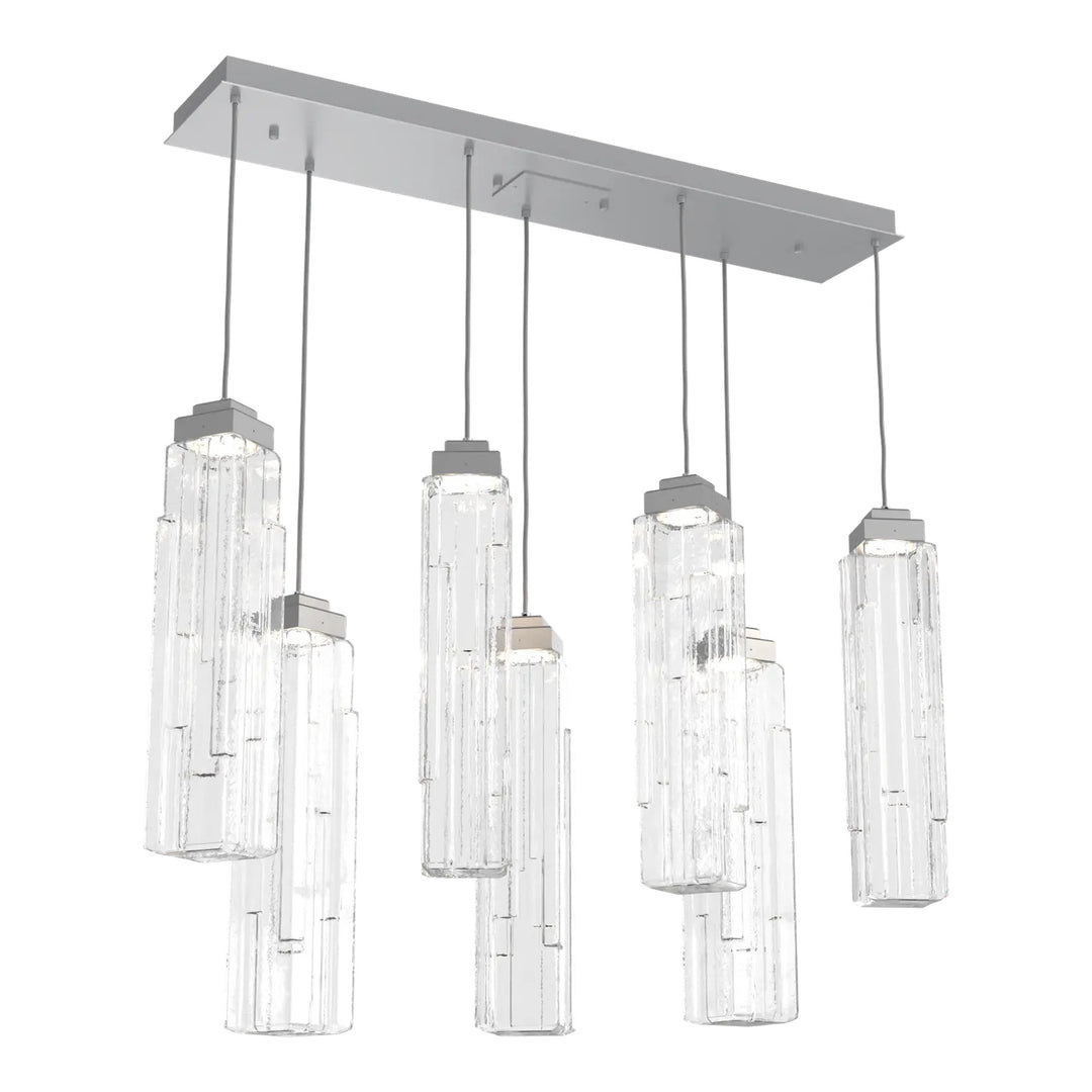 Ledgestone Linear Pendant Chandelier by Hammerton Studio 7 Lights in Classic Silver with Clear Ledgestone glass