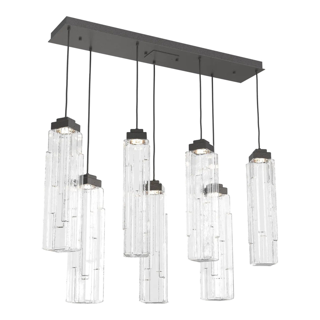 Ledgestone Linear Pendant Chandelier by Hammerton Studio 7 Lights in Graphite with Clear Ledgestone glass