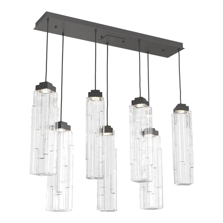 Ledgestone Linear Pendant Chandelier by Hammerton Studio 7 Lights in Graphite with Clear Ledgestone glass