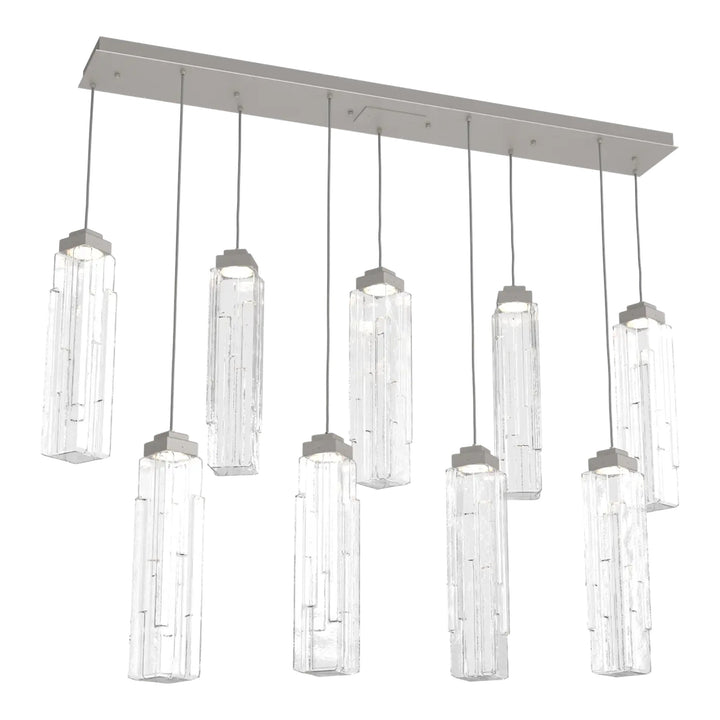 Ledgestone Linear Pendant Chandelier by Hammerton Studio 9 Lights in Beige Silver with Clear Ledgestone glass