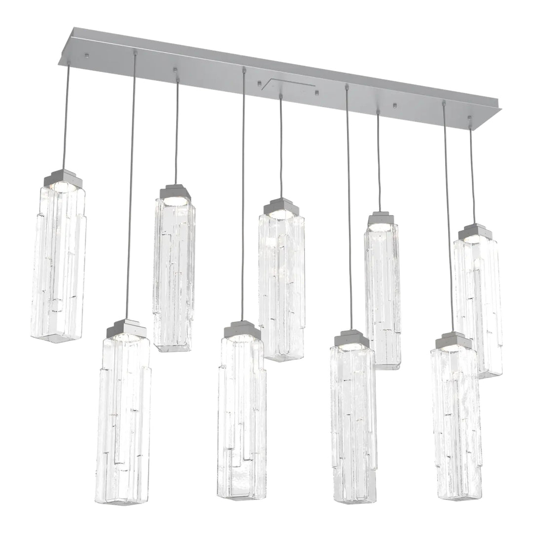 Ledgestone Linear Pendant Chandelier by Hammerton Studio 9 Lights in Classic Silver with Clear Ledgestone glass