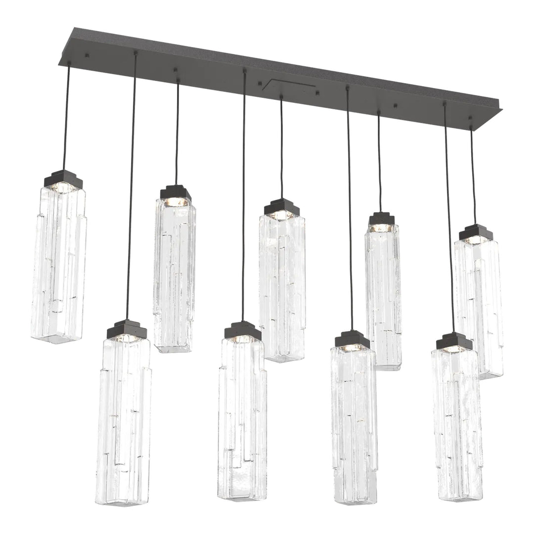 Ledgestone Linear Pendant Chandelier by Hammerton Studio 9 Lights in Graphite with Clear Ledgestone glass