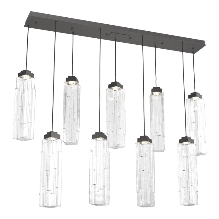 Ledgestone Linear Pendant Chandelier by Hammerton Studio 9 Lights in Graphite with Clear Ledgestone glass