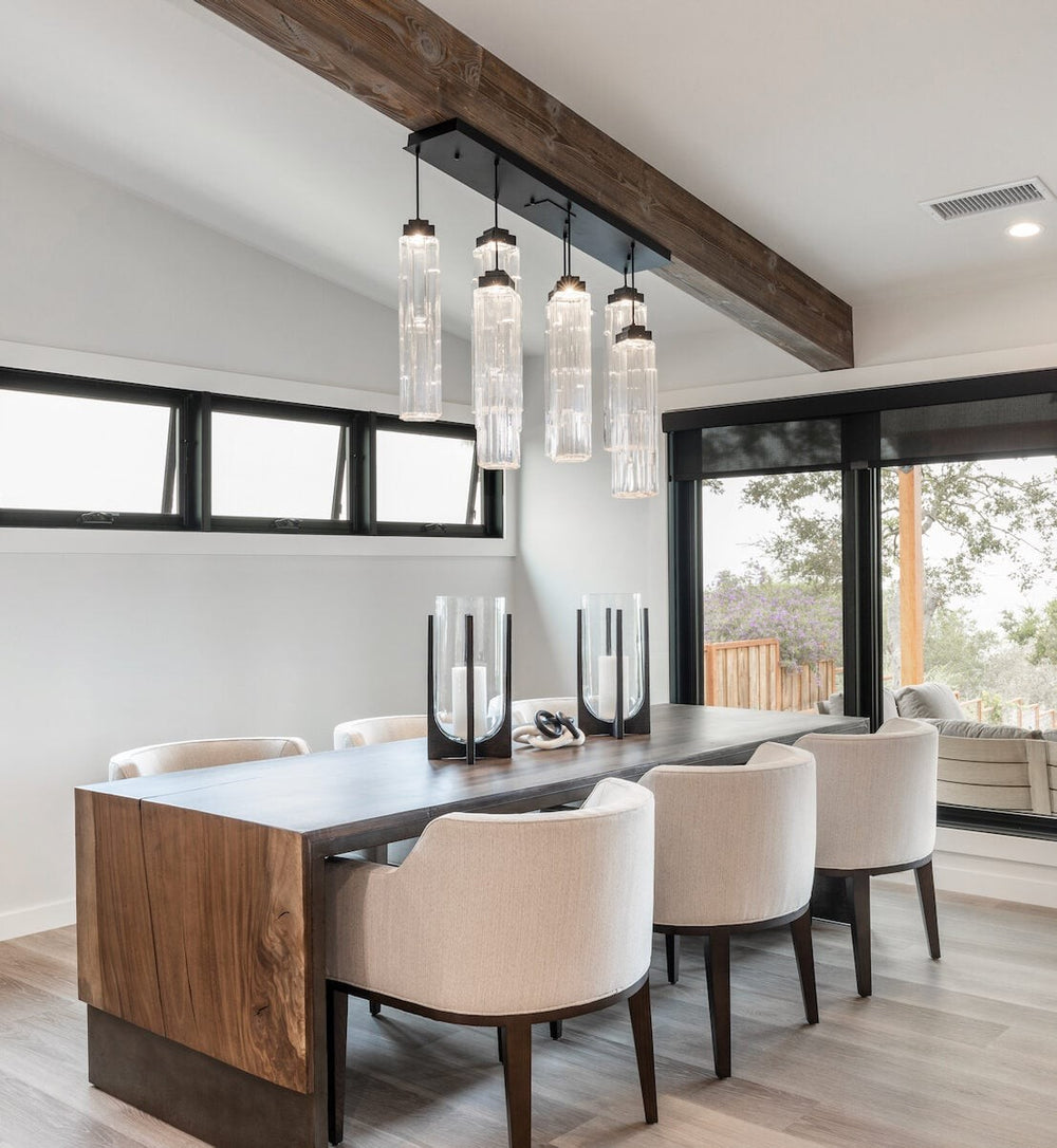 Ledgestone Linear Pendant Chandelier by Hammerton Studio in a styled interior