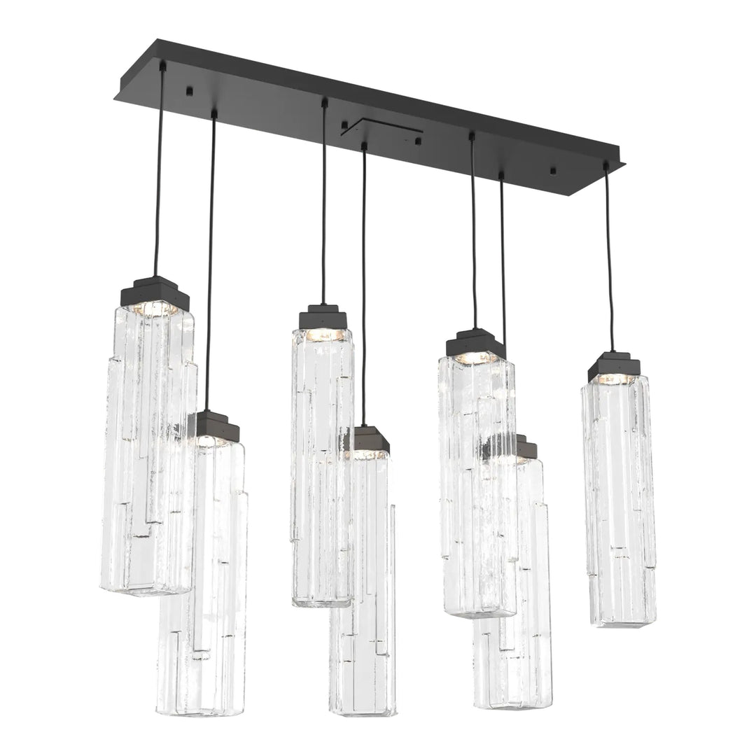 Ledgestone Linear Pendant Chandelier by Hammerton Studio 7 Lights in Matte Black with Clear Ledgestone glass