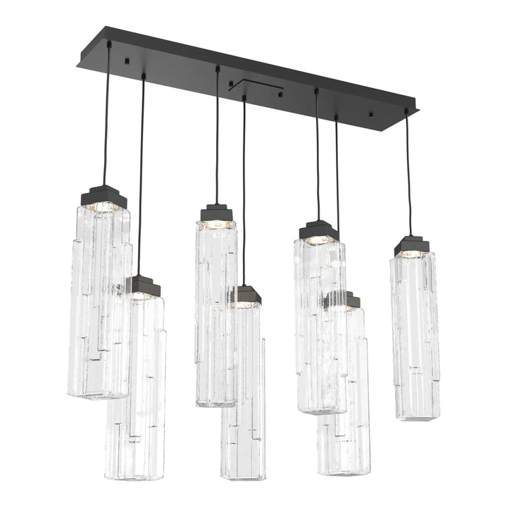 Ledgestone Linear Pendant Chandelier by Hammerton Studio 7 Lights in Matte Black with Clear Ledgestone glass
