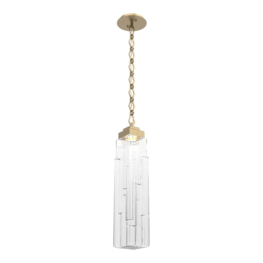 Ledgestone Pendant by Hammerton Studio in Gilded Brass with Clear Ledgestone glass on chain