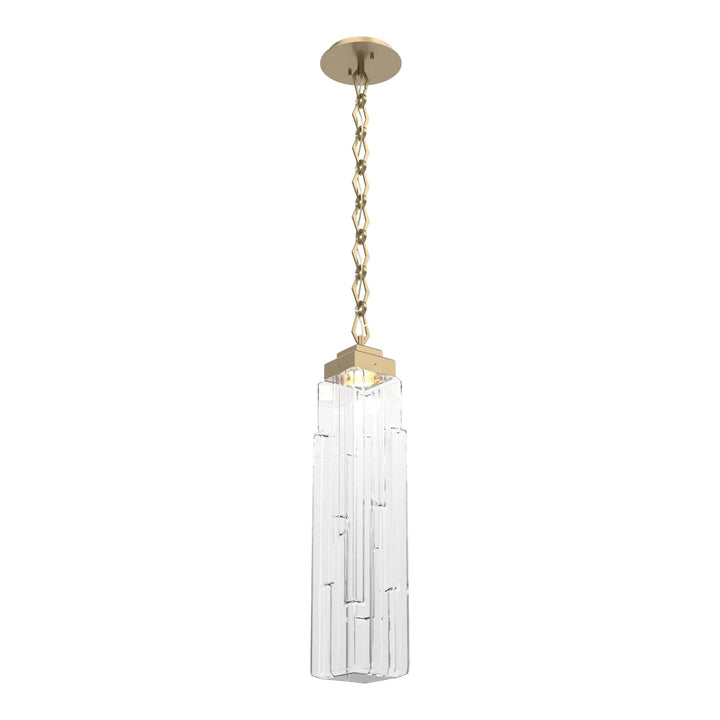 Ledgestone Pendant by Hammerton Studio in Gilded Brass with Clear Ledgestone glass on chain