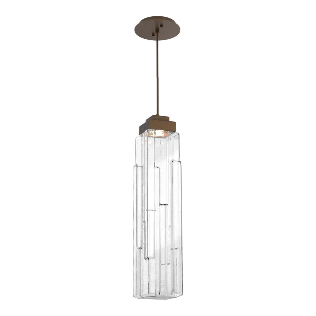 Ledgestone Pendant by Hammerton Studio in Flat Bronze with Clear Ledgestone glass on adjustable cord
