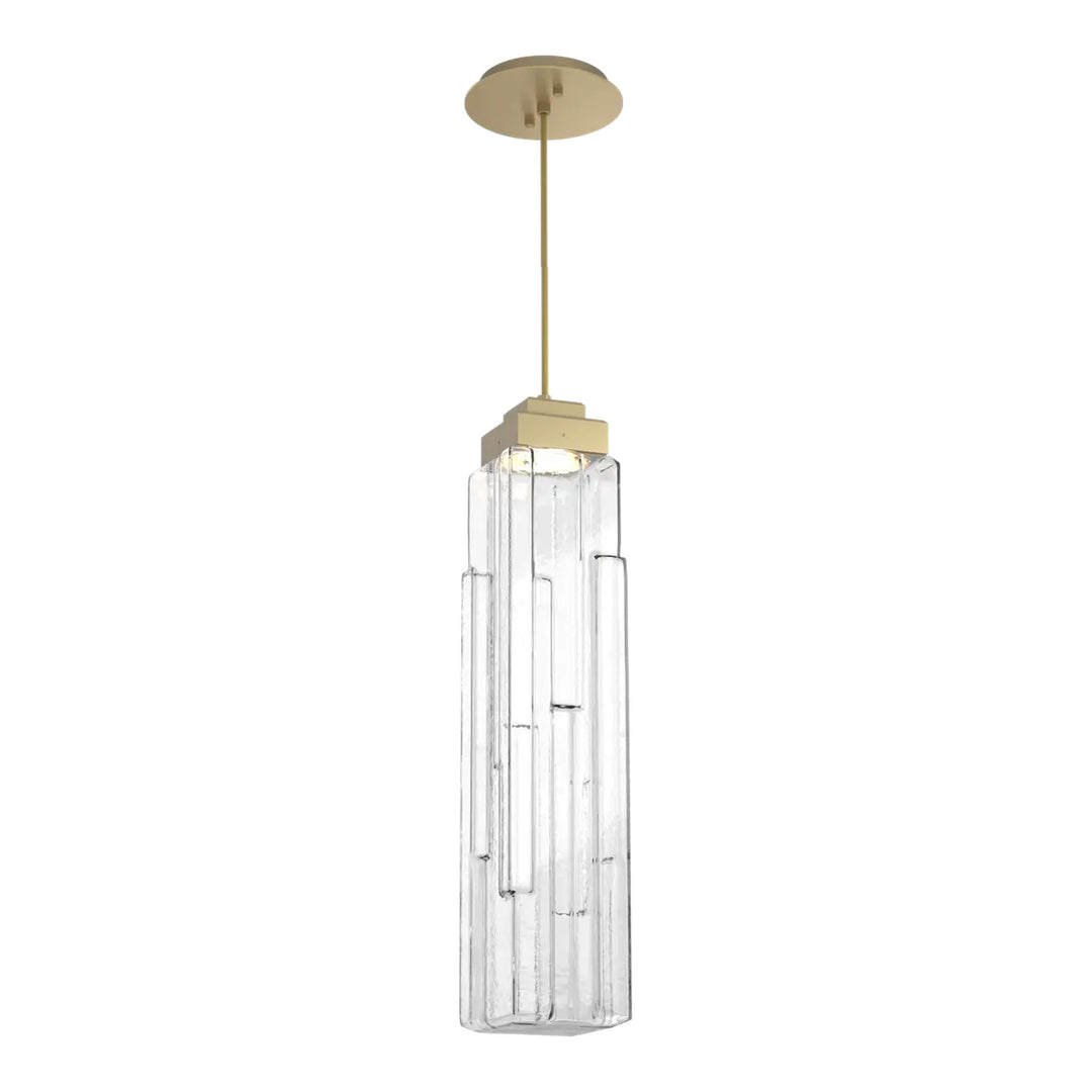 Ledgestone Pendant by Hammerton Studio in Gilded Brass with Clear Ledgestone glass on adjustable cord