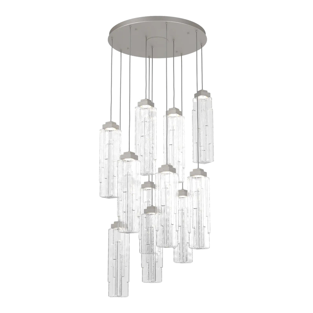 Ledgestone Round Pendant Chandelier by Hammerton Studio 11 Lights in Beige Silver with Clear Ledgestone glass on adjustable cord