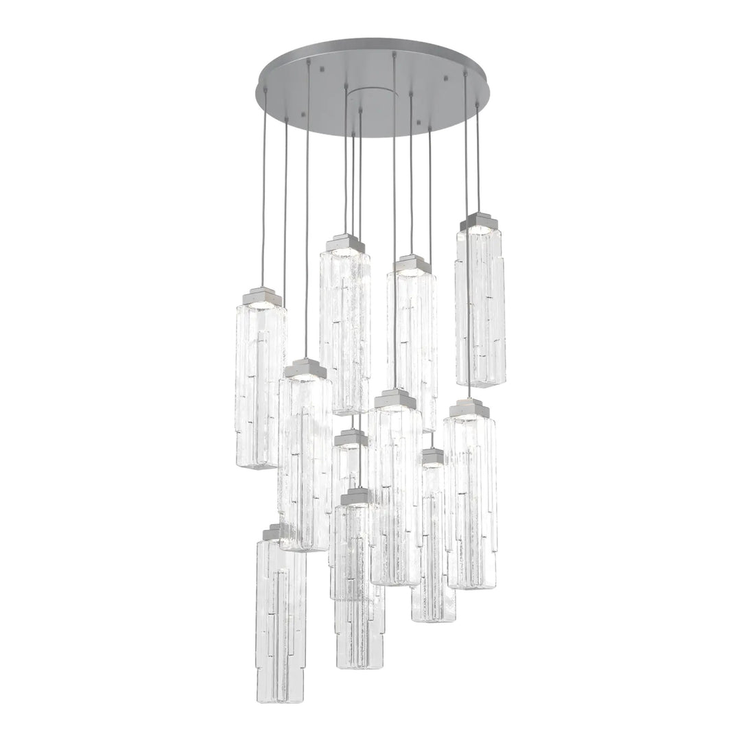 Ledgestone Round Pendant Chandelier by Hammerton Studio 11 Lights in Classic Silver with Clear Ledgestone glass on adjustable cord