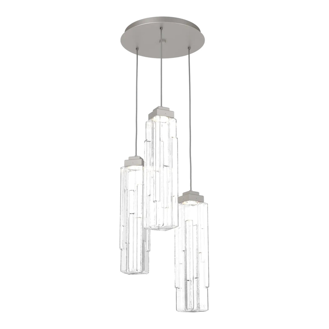Ledgestone Round Pendant Chandelier by Hammerton Studio 3 Lights in Beige Silver with Clear Ledgestone glass on adjustable cord