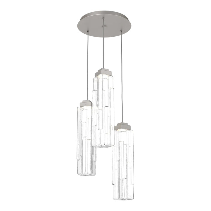 Ledgestone Round Pendant Chandelier by Hammerton Studio 3 Lights in Beige Silver with Clear Ledgestone glass on adjustable cord