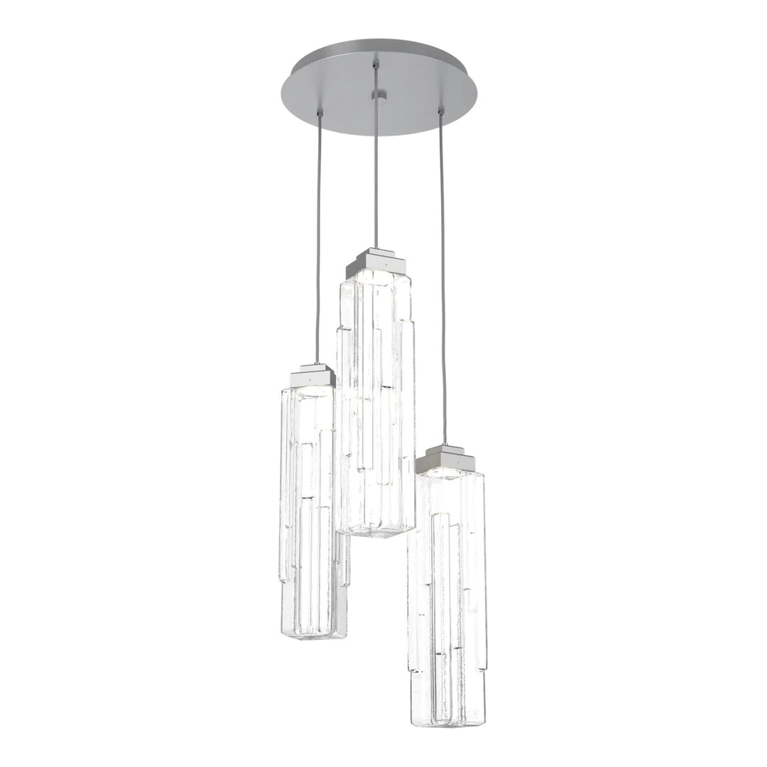 Ledgestone Round Pendant Chandelier by Hammerton Studio 3 Lights in Classic Silver with Clear Ledgestone glass on adjustable cord