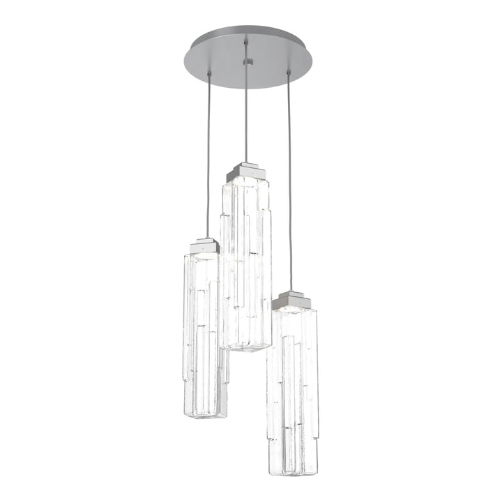 Ledgestone Round Pendant Chandelier by Hammerton Studio 3 Lights in Classic Silver with Clear Ledgestone glass on adjustable cord