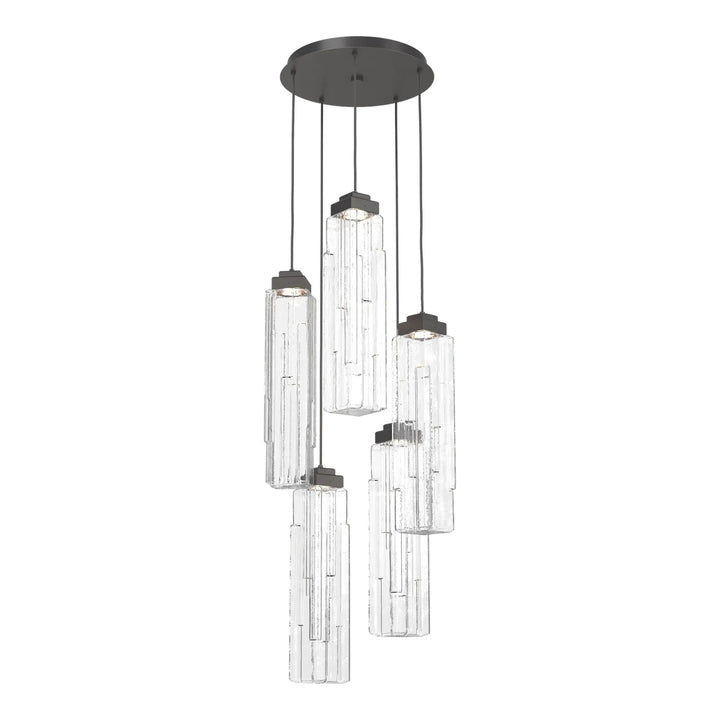 Ledgestone Round Pendant Chandelier by Hammerton Studio 5 Lights in Graphite with Clear Ledgestone glass on adjustable cord