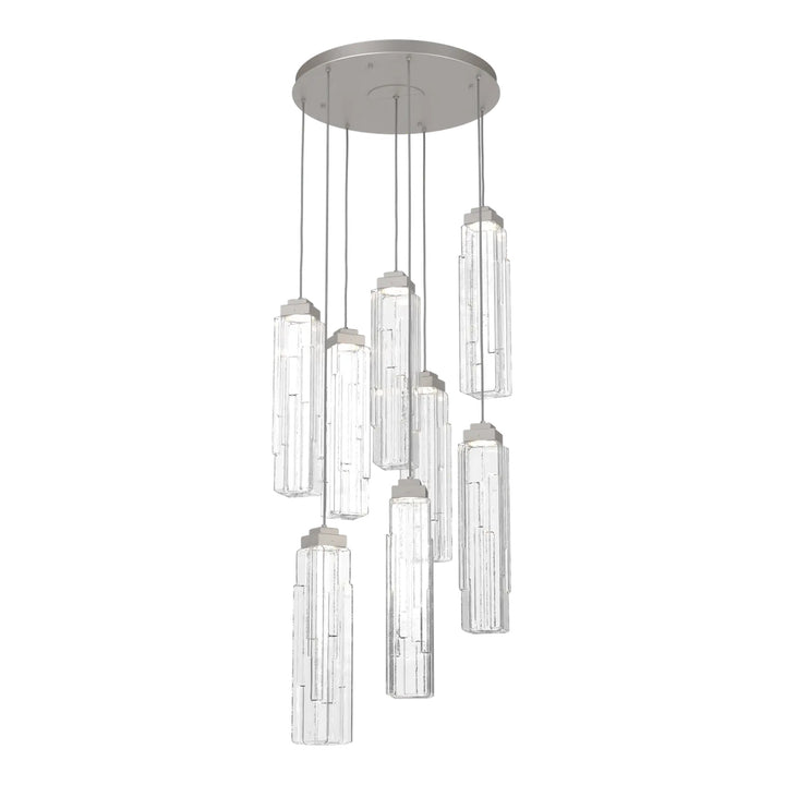 Ledgestone Round Pendant Chandelier by Hammerton Studio 8 Lights in Beige Silver with Clear Ledgestone glass on adjustable cord