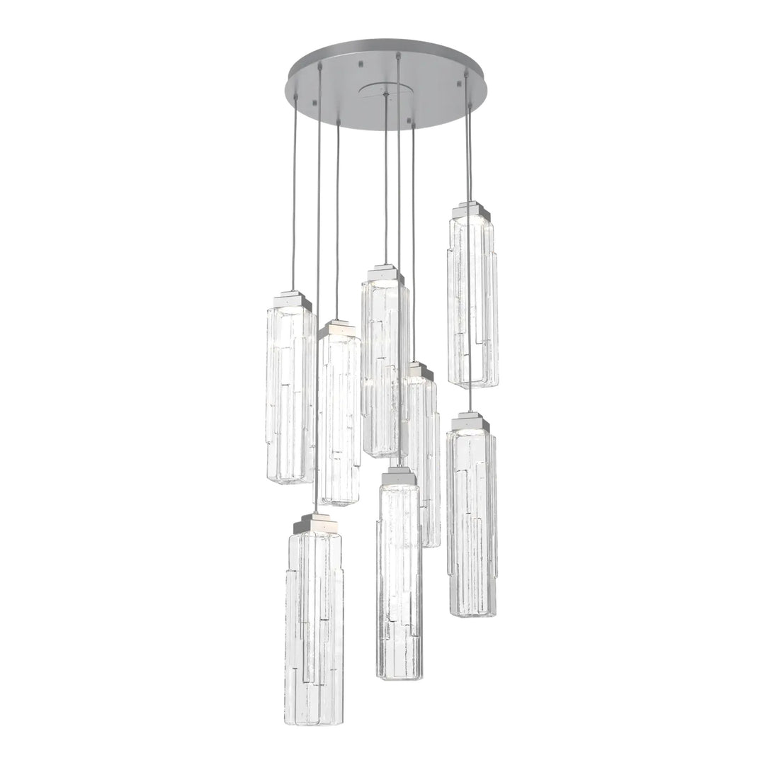 Ledgestone Round Pendant Chandelier by Hammerton Studio 8 Lights in Classic Silver with Clear Ledgestone glass on adjustable cord