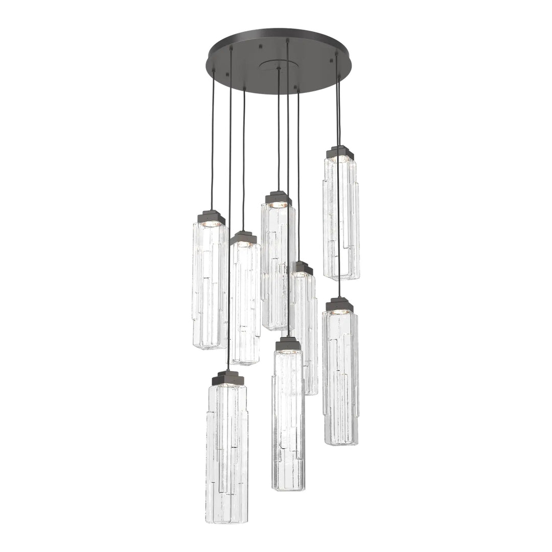 Ledgestone Round Pendant Chandelier by Hammerton Studio 8 Lights in Graphite with Clear Ledgestone glass on adjustable cord
