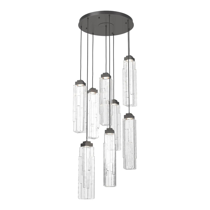 Ledgestone Round Pendant Chandelier by Hammerton Studio 8 Lights in Graphite with Clear Ledgestone glass on adjustable cord