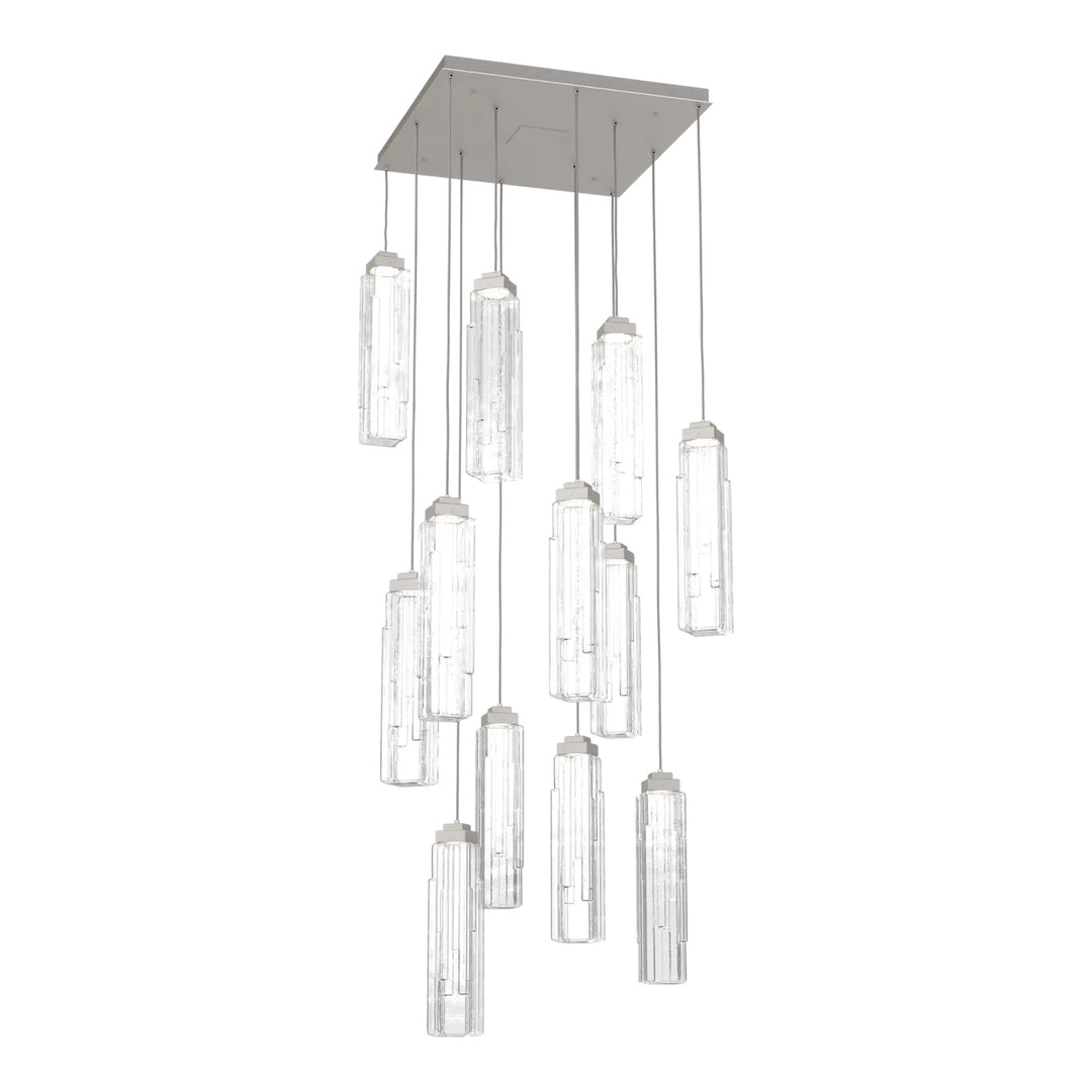 Ledgestone Square Pendant Chandelier by Hammerton Studio 12 Lights in Beige Silver with Clear Ledgestone glass