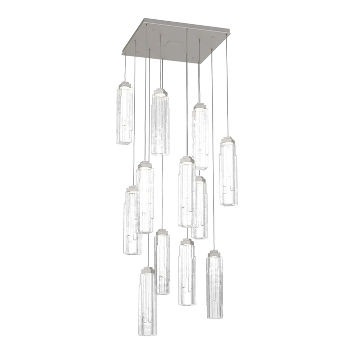 Ledgestone Square Pendant Chandelier by Hammerton Studio 12 Lights in Beige Silver with Clear Ledgestone glass