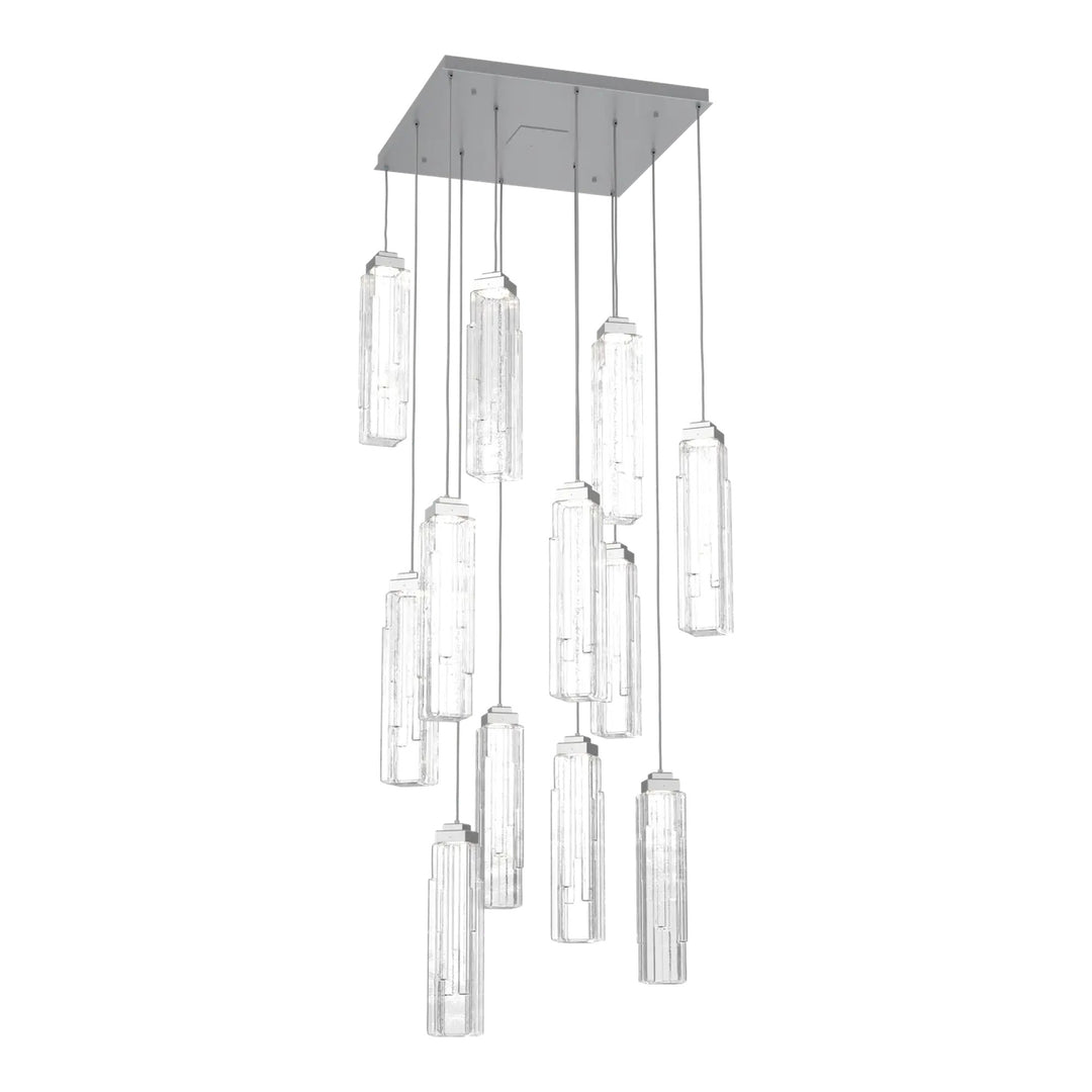Ledgestone Square Pendant Chandelier by Hammerton Studio 12 Lights in Classic Silver with Clear Ledgestone glass