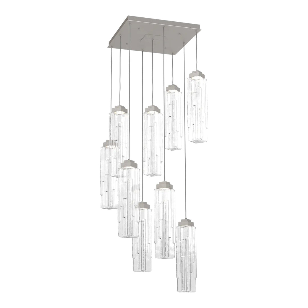 Ledgestone Square Pendant Chandelier by Hammerton Studio 9 Lights in Beige Silver with Clear Ledgestone glass