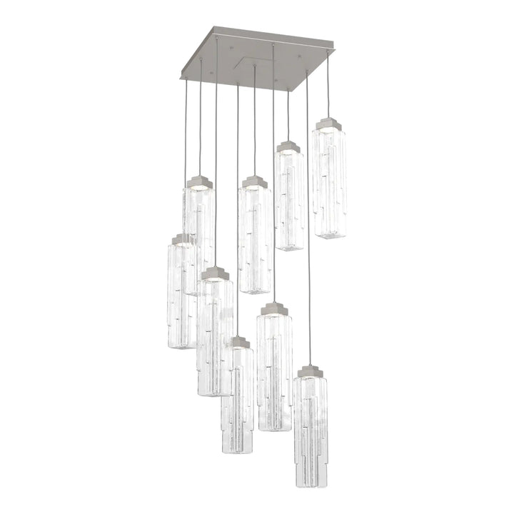 Ledgestone Square Pendant Chandelier by Hammerton Studio 9 Lights in Beige Silver with Clear Ledgestone glass