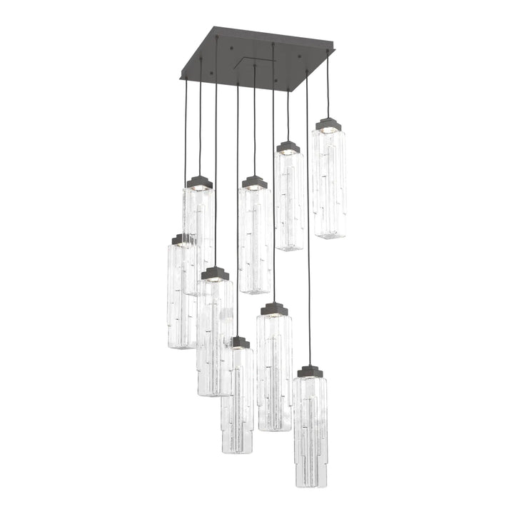 Ledgestone Square Pendant Chandelier by Hammerton Studio 9 Lights in Graphite with Clear Ledgestone glass