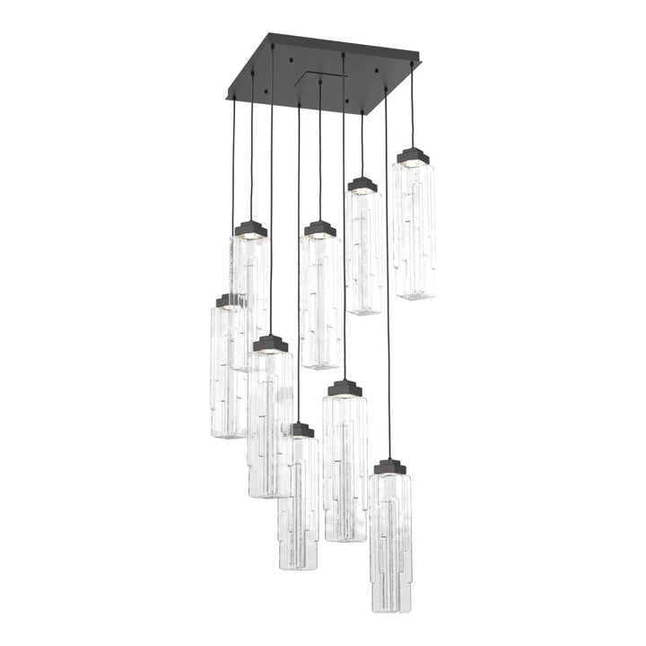 Ledgestone Square Pendant Chandelier by Hammerton Studio 9 Lights in Matte Black with Clear Ledgestone glass