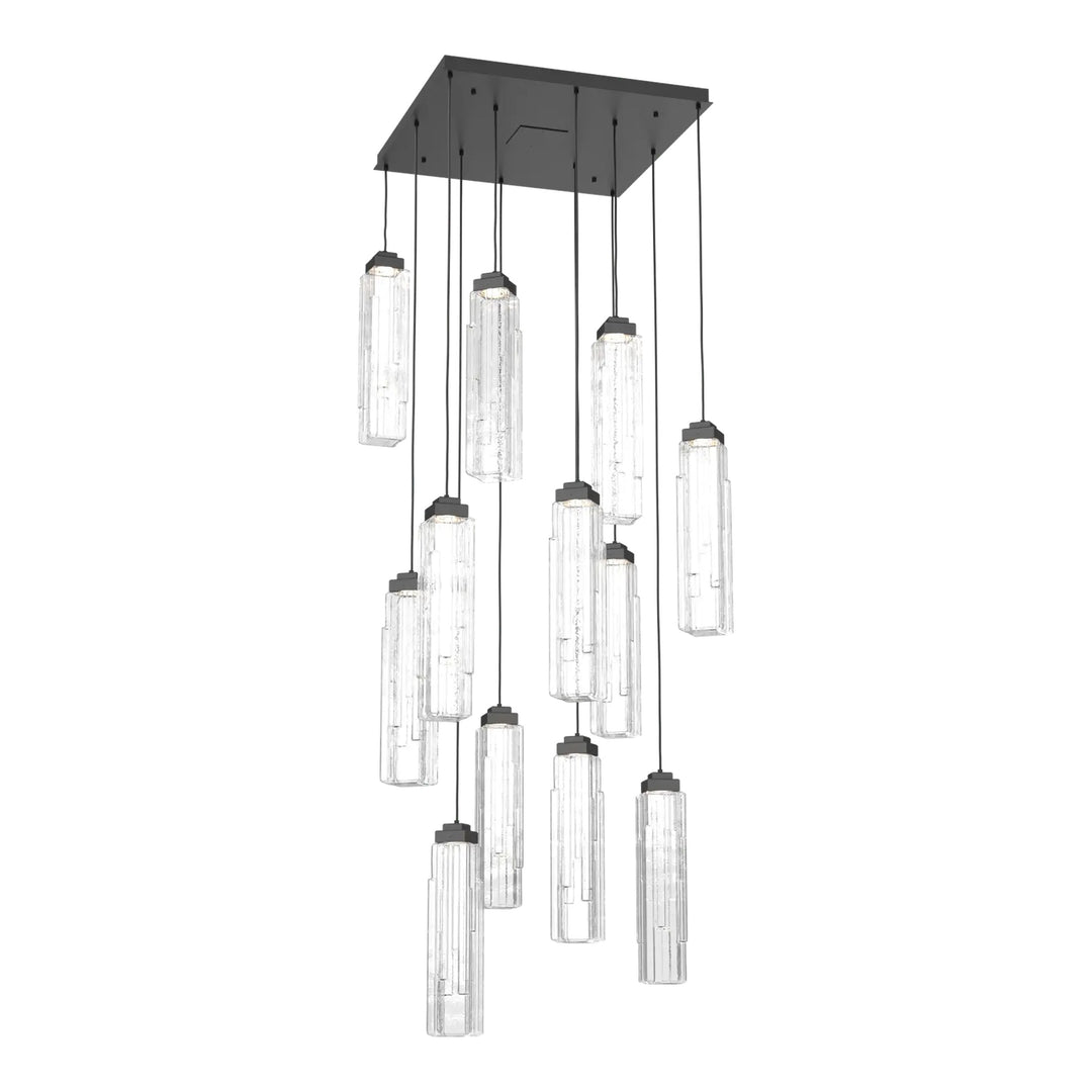 Ledgestone Square Pendant Chandelier by Hammerton Studio 12 Lights in Matte Black with Clear Ledgestone glass