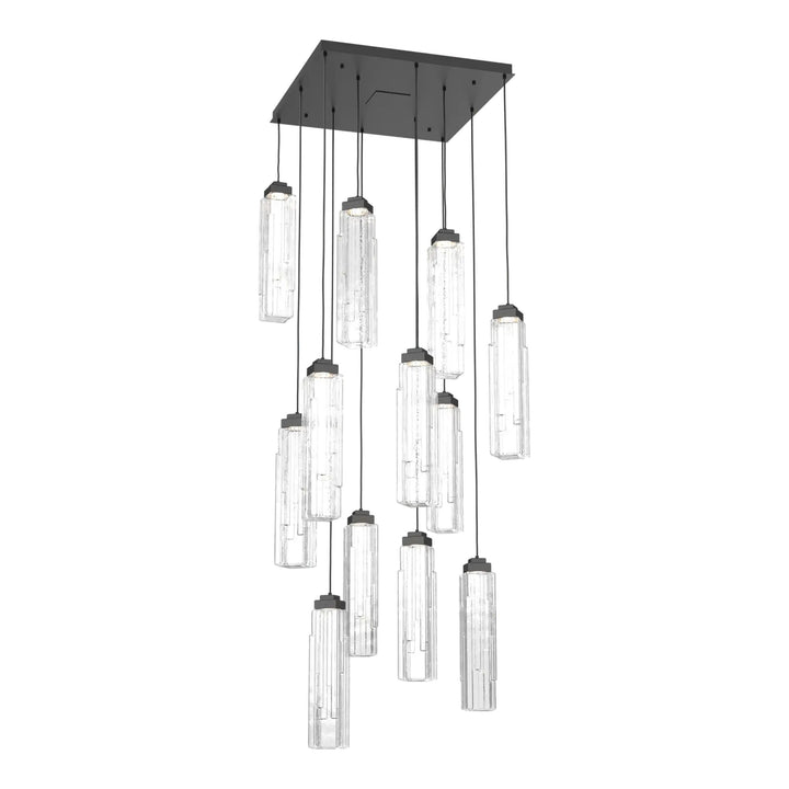 Ledgestone Square Pendant Chandelier by Hammerton Studio 12 Lights in Matte Black with Clear Ledgestone glass