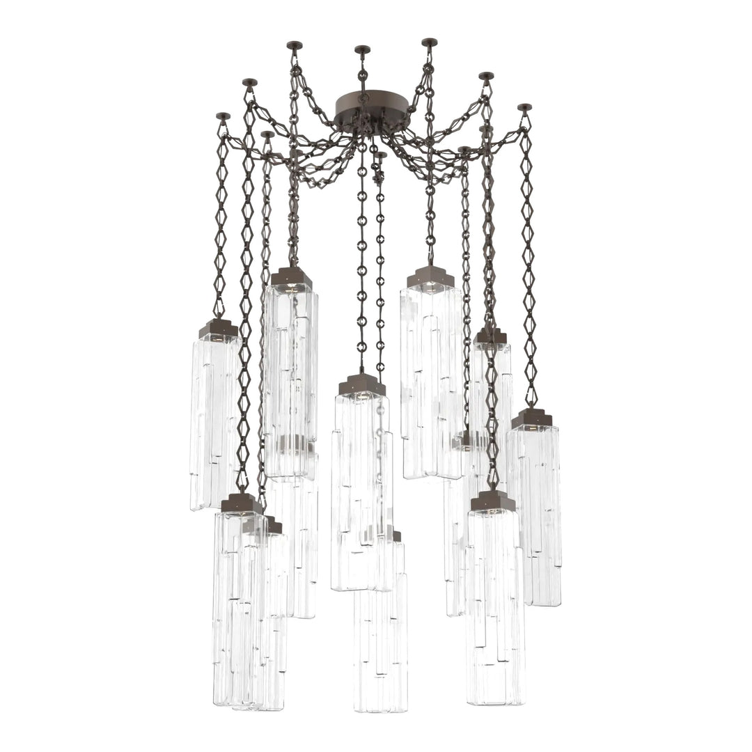 Ledgestone Swag Chandelier by Hammerton Studio 12 Lights in Flat Bronze with Clear Ledgestone glass on chain