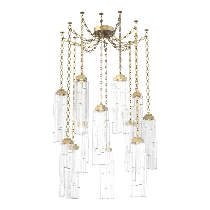 Ledgestone Swag Chandelier by Hammerton Studio 12 Lights in Gilded Brass with Clear Ledgestone glass on chain
