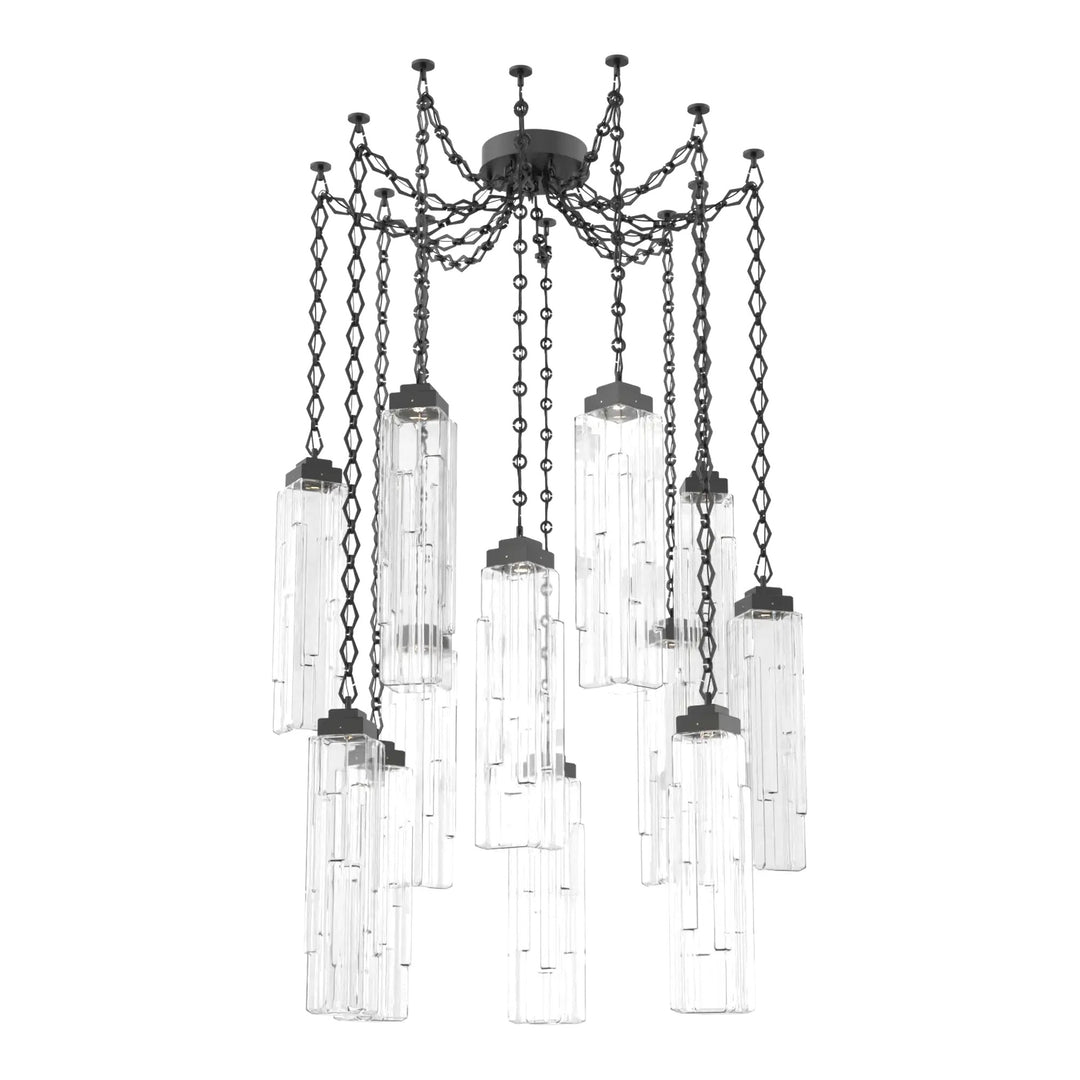 Ledgestone Swag Chandelier by Hammerton Studio 12 Lights in Matte Black with Clear Ledgestone glass on chain