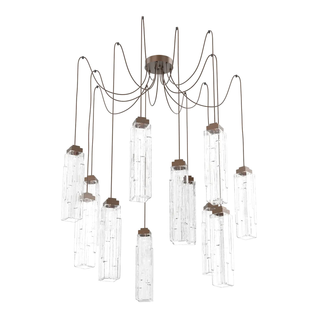 Ledgestone Swag Chandelier by Hammerton Studio 12 Lights in Burnished Bronze with Clear Ledgestone glass on adjustable cord