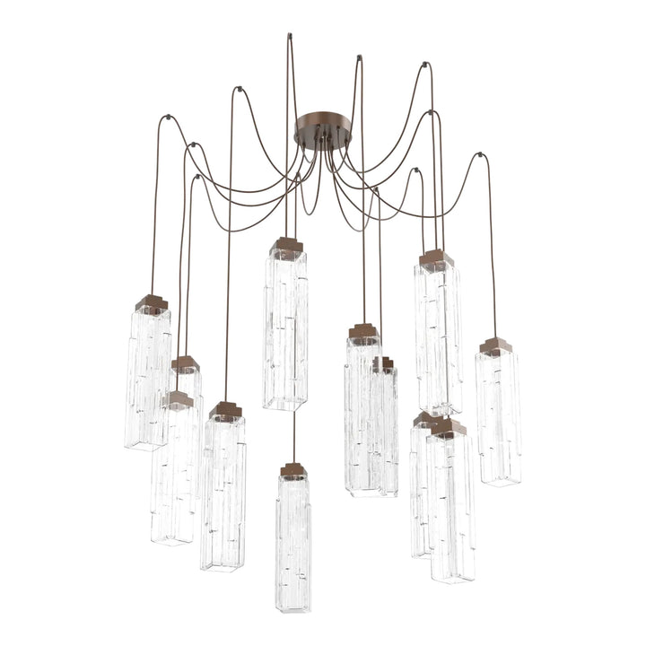 Ledgestone Swag Chandelier by Hammerton Studio 12 Lights in Burnished Bronze with Clear Ledgestone glass on adjustable cord