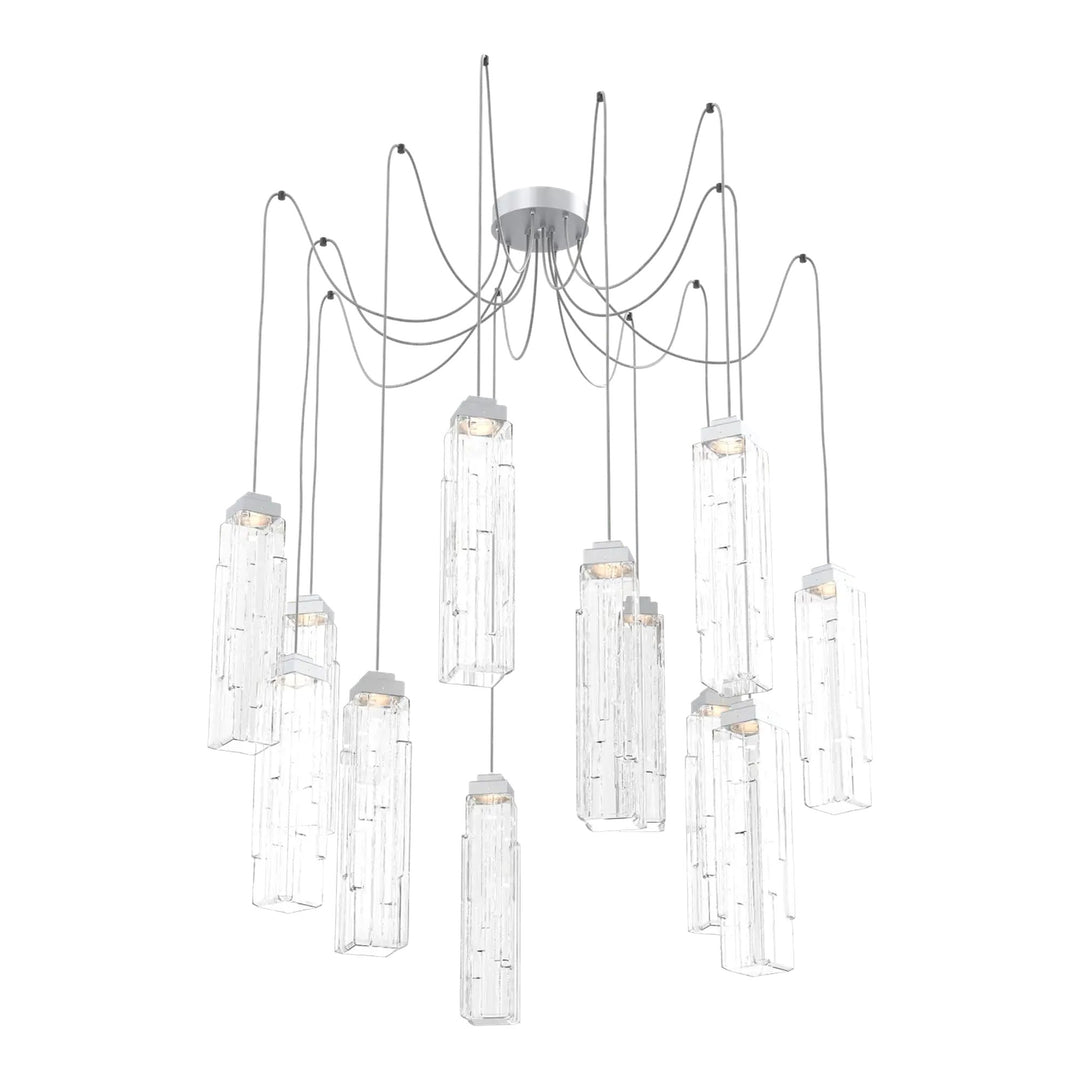 Ledgestone Swag Chandelier by Hammerton Studio 12 Lights in Classic Silver with Clear Ledgestone glass on adjustable cord